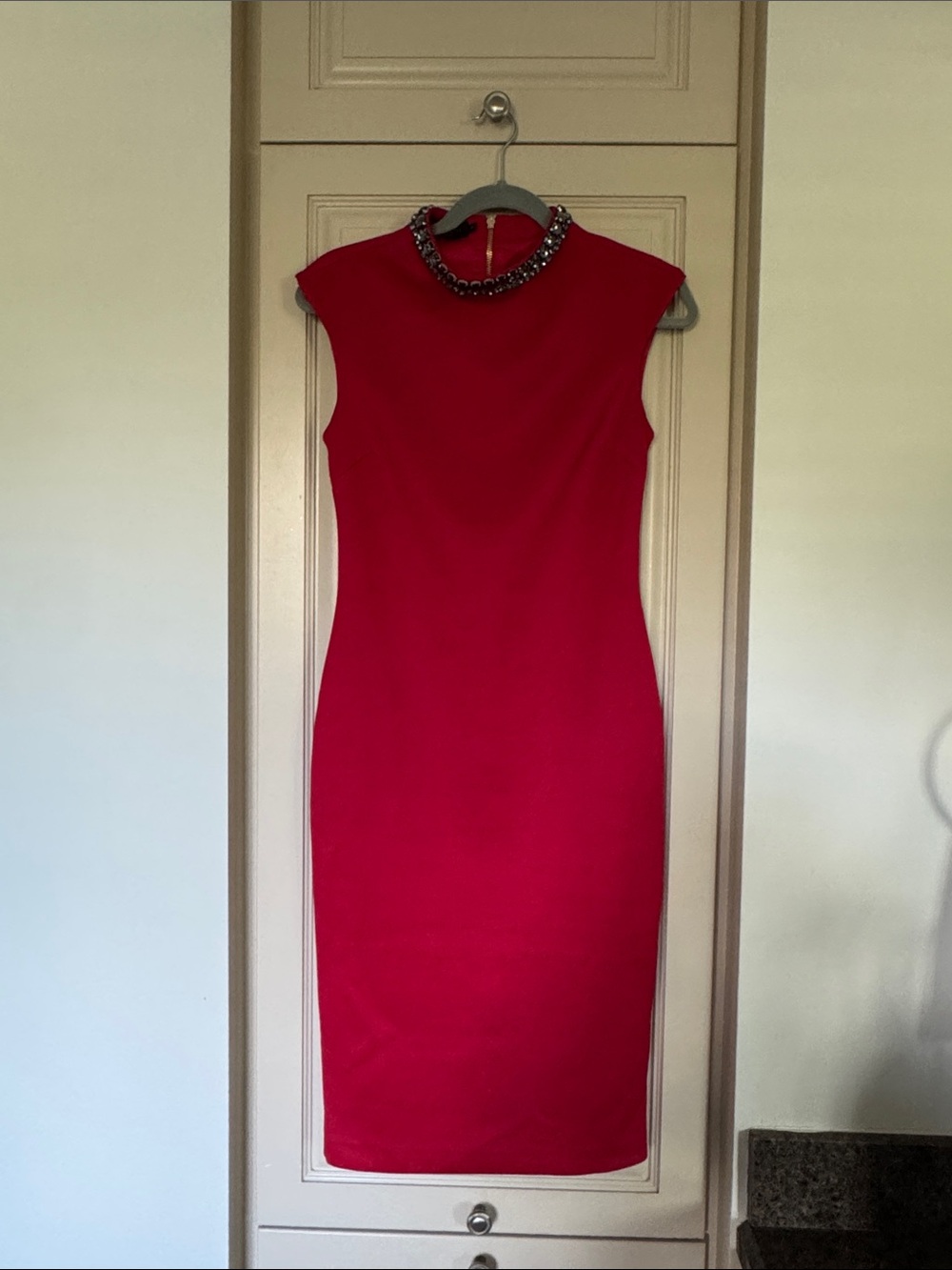 Ted Baker Red Beaded-Neck Midi Dress